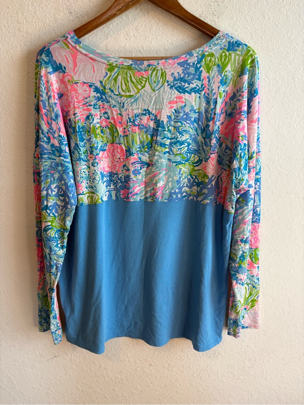 Lilly Pulitzer Finn Top Long Sleeve Cotton Blend Multi Sink or Swim Size Large